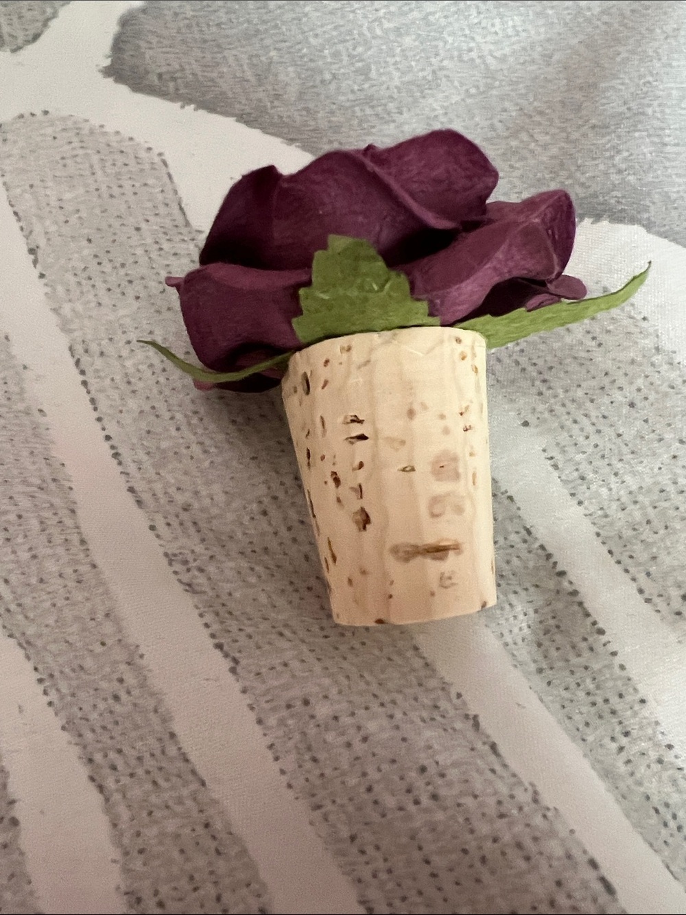 Purple Faux Rose Cork Wine Stopper